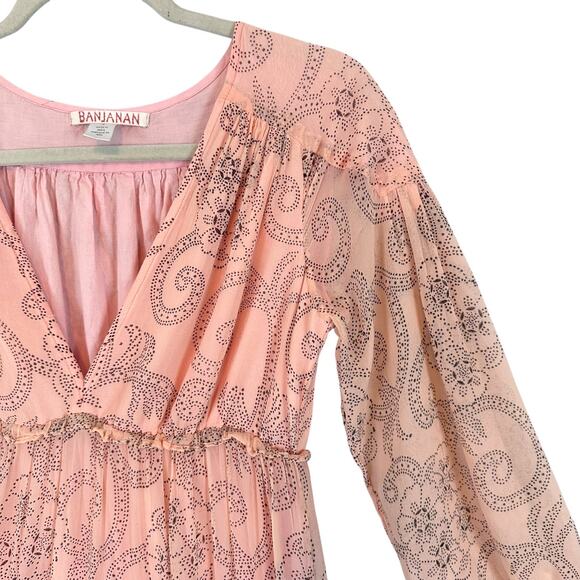 Banjanan Peach Paisley Boho Maxi Dress Sheer Tiered Lined Viscose S Cottagecore - Picture 5 of 14